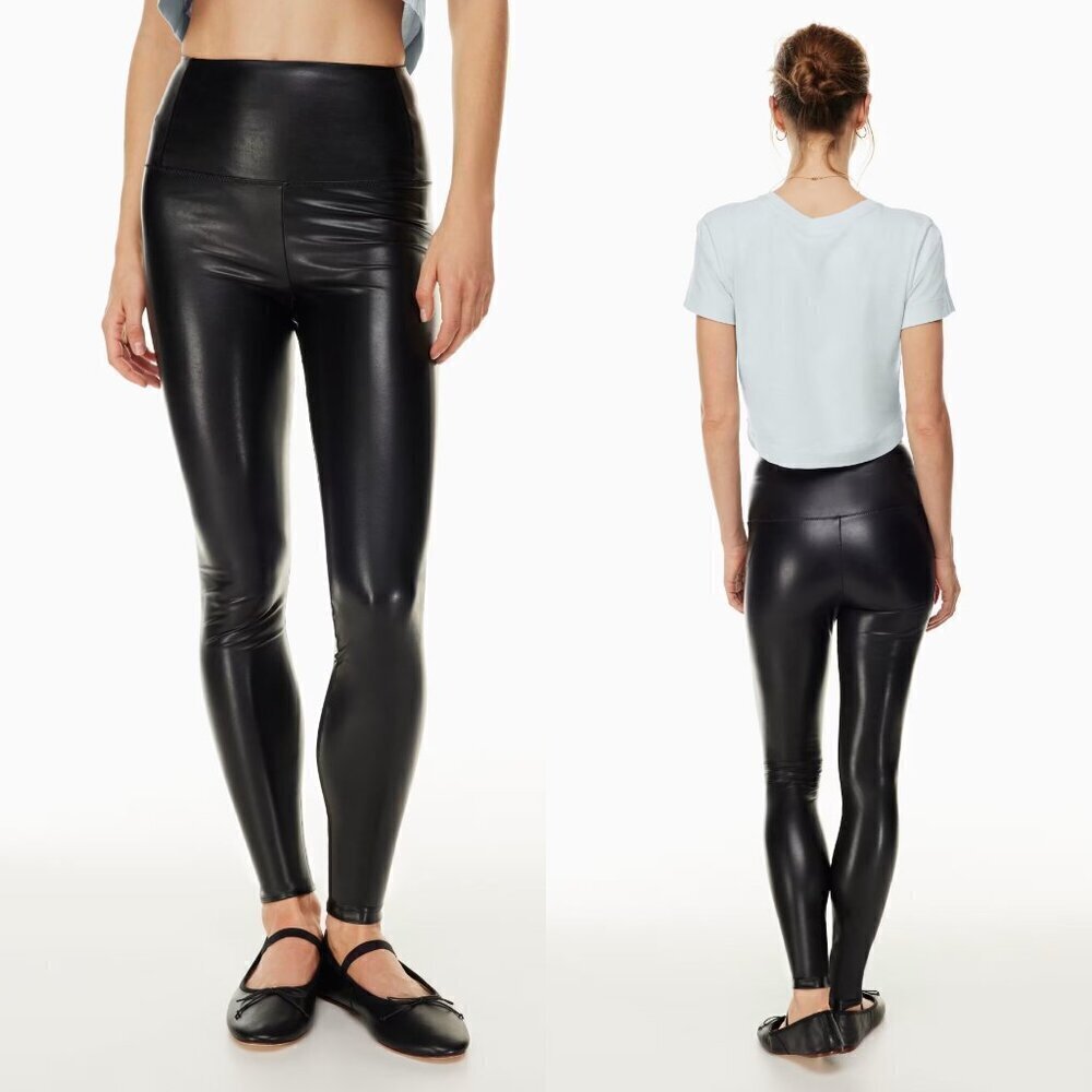 Wilfred Free Aritzia Black High Waisted Vegan Leather Daria Leggings